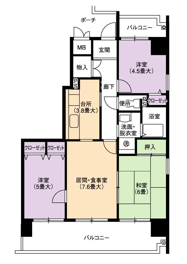 アーバンドエル原(3LDK/7階)の間取り写真