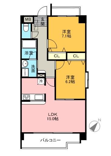 CASA MEZZO PIANO(2LDK/1階)の間取り写真