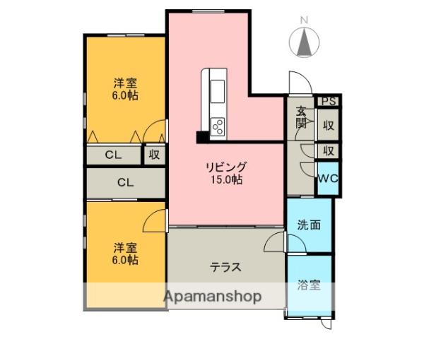 COURTBLANC(2LDK/1階)の間取り写真