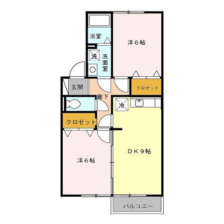 セジュール鳴丘(2DK/2階)の間取り写真