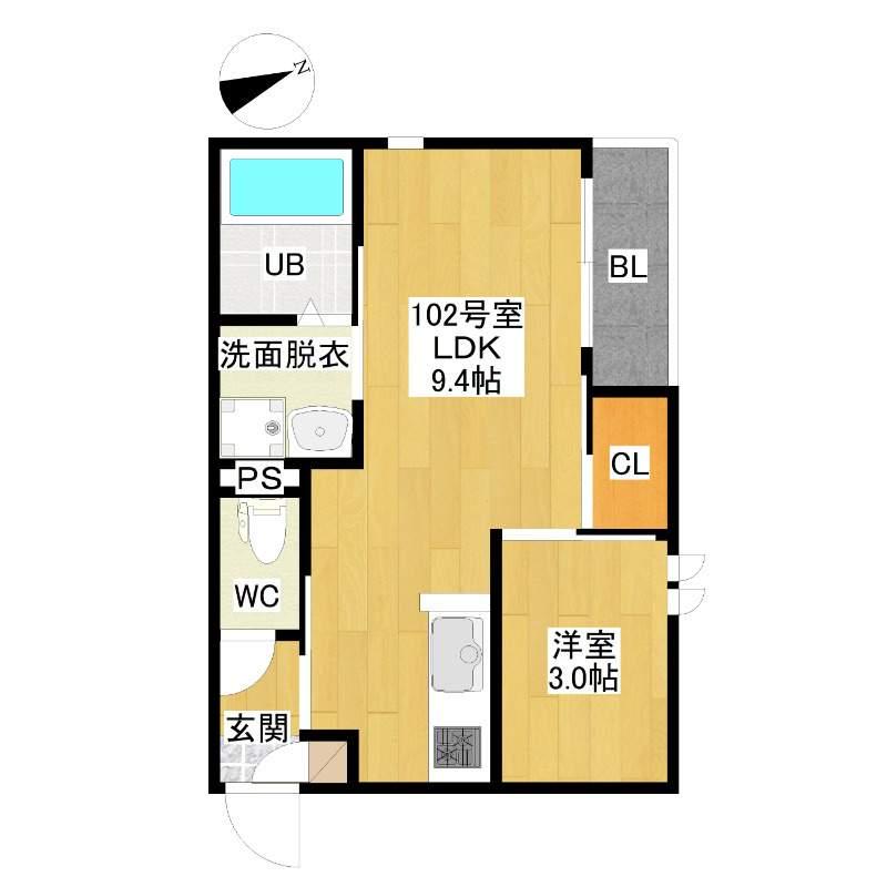 GRANDTIC西野並(1LDK/1階)の間取り写真