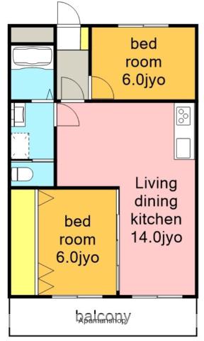 三鉦マンション(2LDK/1階)の間取り写真