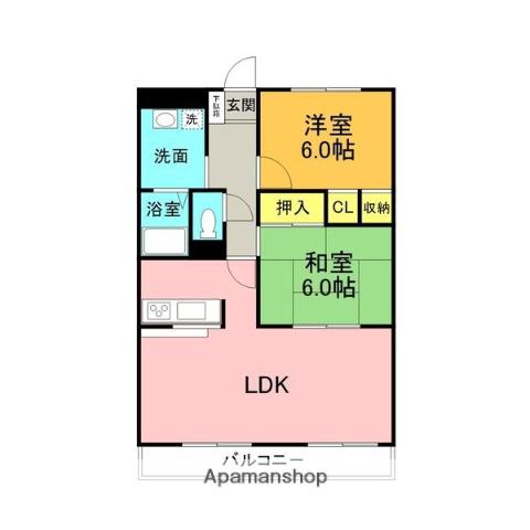 グランドヒルズ神の倉(2LDK/3階)の間取り写真