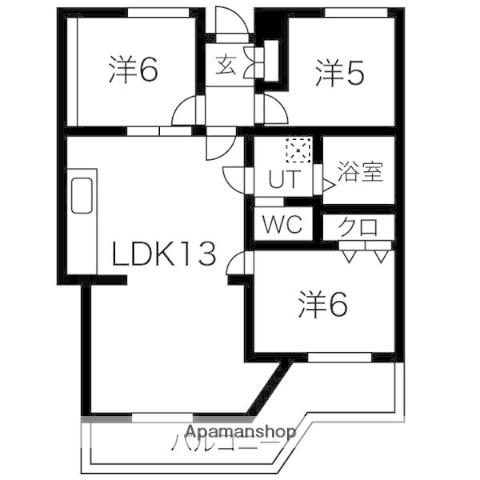 オオタピア植田(3LDK/3階)の間取り写真