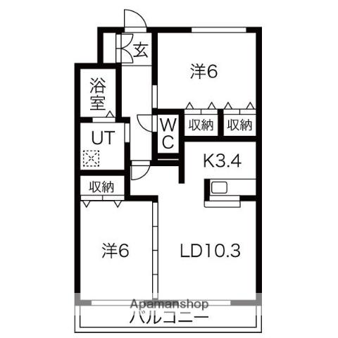 ミュートス神の倉Ⅰ(2LDK/2階)の間取り写真