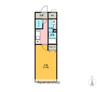 ステージア日進(1K/2階)の間取り写真