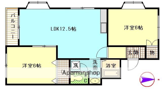 ハイネスソーワⅡ(2LDK/1階)の間取り写真