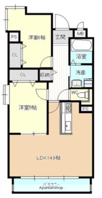 メゾン島田(2LDK/6階)の間取り写真