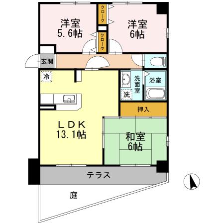 メゾン第六初島(3LDK/1階)の間取り写真