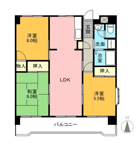エラン平針(3LDK/9階)の間取り写真
