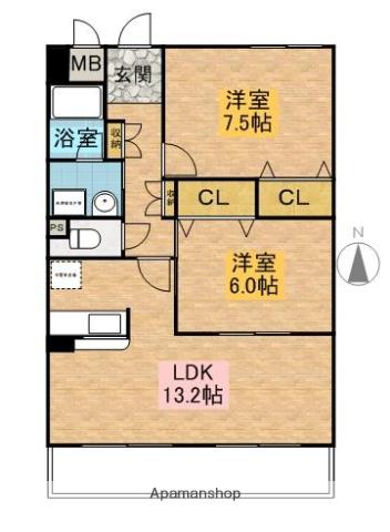 ドエル植田山(2LDK/3階)の間取り写真