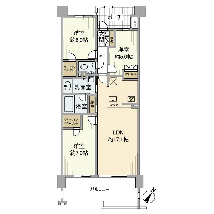 プラウド八事表山ヒルトップ(3LDK/4階)の間取り写真