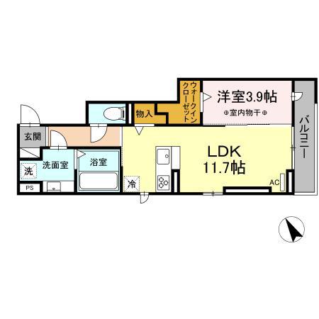 カーム元八事(1LDK/2階)の間取り写真