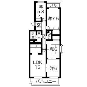 グランドハイツ原B棟(4LDK/3階)の間取り写真
