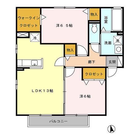 レジデンス神ノ倉B(2LDK/2階)の間取り写真