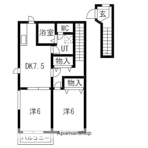 サフィニアガーデンB棟(2DK/2階)の間取り写真