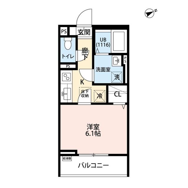 フルール原(1K/2階)の間取り写真