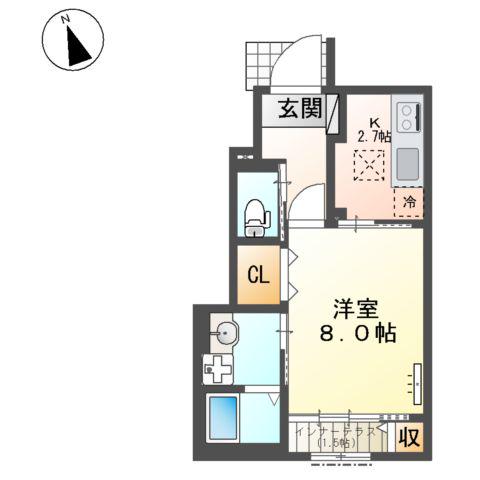 オルテンシア(1K/1階)の間取り写真