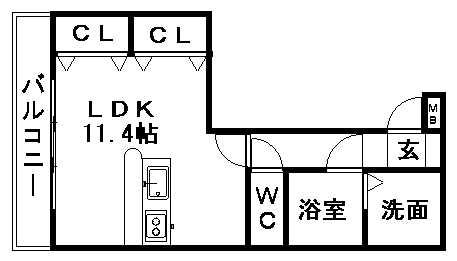 ベル・アルカンシェル(1K/1階)の間取り写真