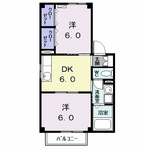 ルミエールK(2DK/1階)の間取り写真