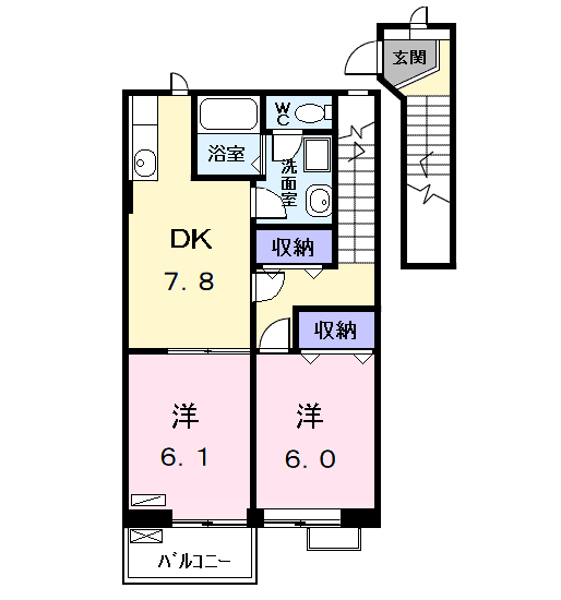 アネックス1(2DK/2階)の間取り写真