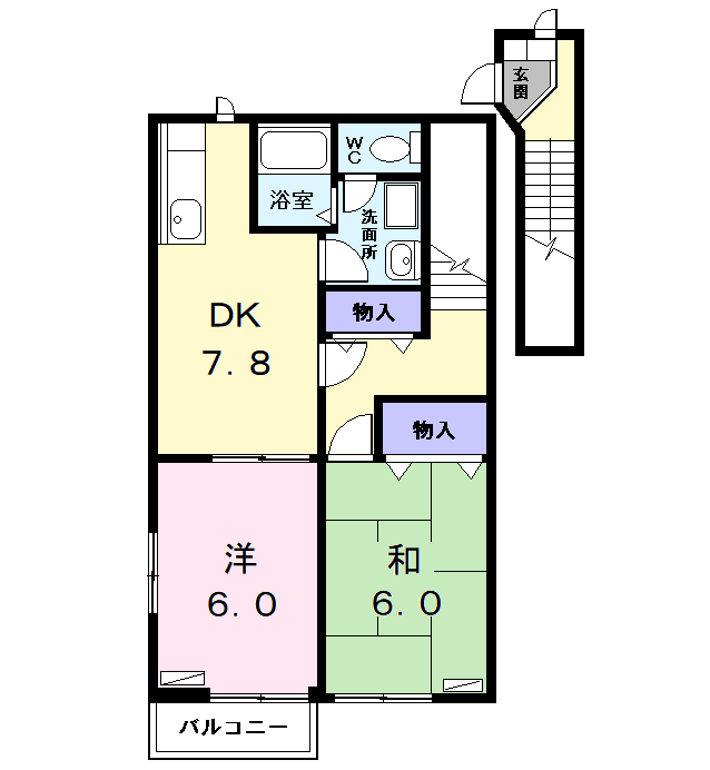 プリマベーラA(2DK/2階)の間取り写真