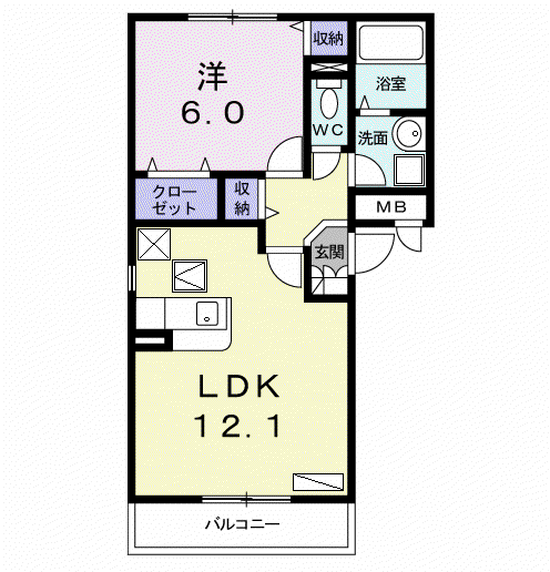 さくらアパートメントA(1LDK/2階)の間取り写真