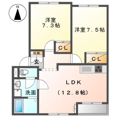 ドルソニオンB(2LDK/1階)の間取り写真