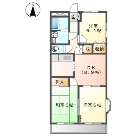 コンフォート雅(3DK/3階)の間取り写真