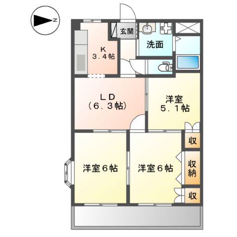 グランドール佐渡(3DK/2階)の間取り写真