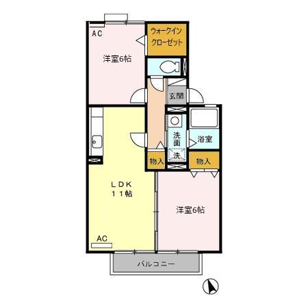 ヴァン・ホーリー A(2LDK/2階)の間取り写真