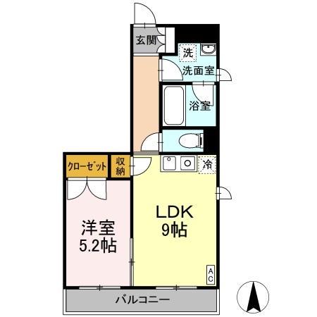 ロータス亀島(1LDK/8階)の間取り写真