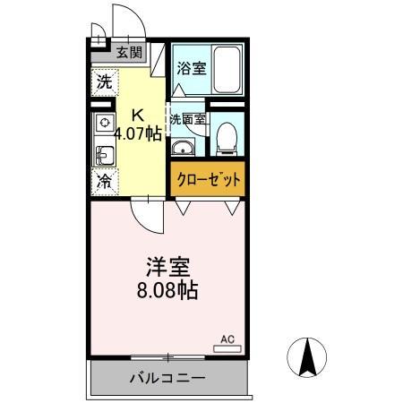 グランシャリオ(1K/1階)の間取り写真