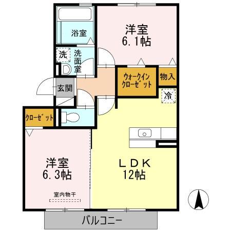 ハートフルタウンB(2LDK/2階)の間取り写真