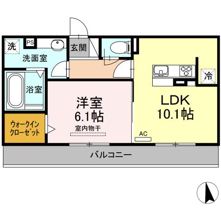 グランデB棟(1LDK/2階)の間取り写真