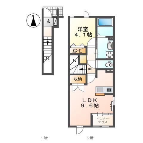 名鉄津島線 七宝駅 徒歩40分 2階建 築1年(1LDK/2階)の間取り写真