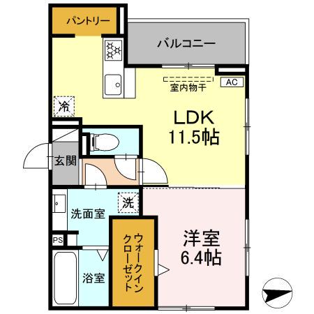 D-ROOM 剣(1LDK/2階)の間取り写真