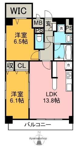 グリーンコート中島(2LDK/9階)の間取り写真