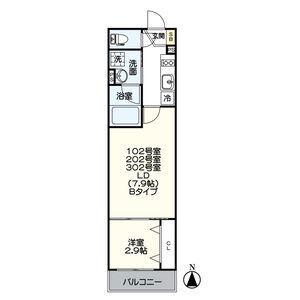 ジュネス稲葉地町(2K/3階)の間取り写真