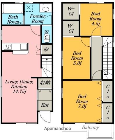 関西本線 蟹江駅 徒歩33分 2階建 築1年(3LDK)の間取り写真