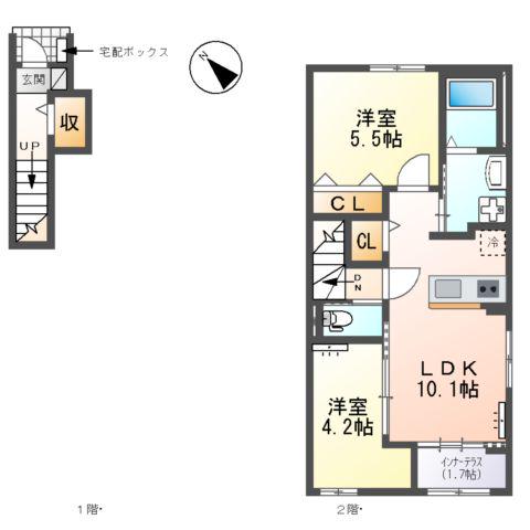 七宝町桂アパート(2LDK/2階)の間取り写真