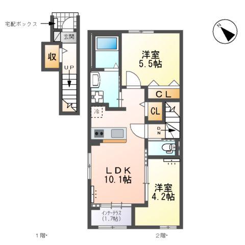 七宝町桂アパート(2LDK/2階)の間取り写真