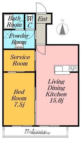 ヒラノマンション(1LDK/4階)の間取り写真