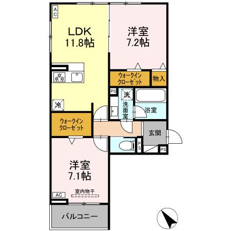 カーサ・セレナ(2LDK/2階)の間取り写真