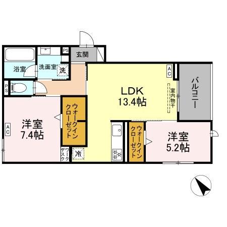 カーサ・セレナ(2LDK/3階)の間取り写真