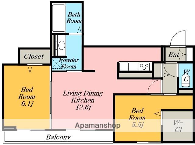 名古屋市東山線 本陣駅 徒歩2分 3階建 築1年(2LDK/2階)の間取り写真