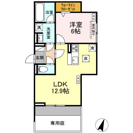 ビスタレイルウェイ八田(1LDK/1階)の間取り写真