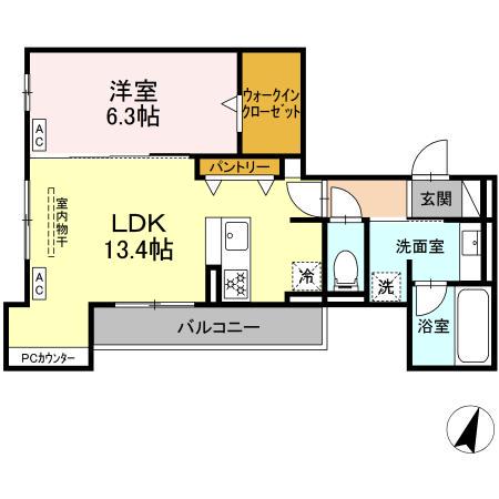 ビスタレイルウェイ八田(1LDK/3階)の間取り写真