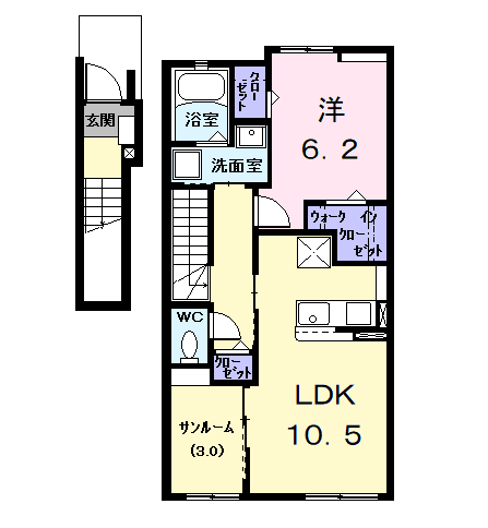 エルディーアールB(1LDK/2階)の間取り写真