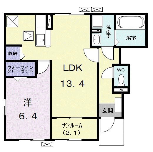 カンファタブルKⅠ(1LDK/1階)の間取り写真